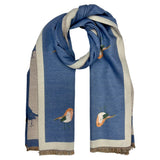 Robin Bird Reversible Scarf Cashmere Mix Denim Blue