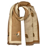 Robin Bird Reversible Scarf Cashmere Mix Beige