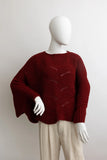 Ribbed Knit Pattern Poncho with Sleeves in Burgundy