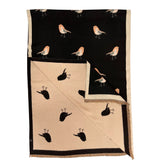 Robin Bird Reversible Scarf Cashmere Mix Black