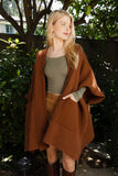 Cozy Plush Solid Color Hooded Poncho Cardigan in Camel