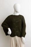 Ribbed Knit Pattern Poncho with Sleeves in Khaki Green
