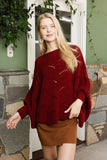 Ribbed Knit Pattern Poncho with Sleeves in Burgundy