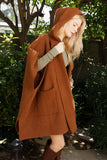 Cozy Plush Solid Color Hooded Poncho Cardigan in Camel