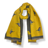 Robin Bird Reversible Scarf Cashmere Mix Yellow