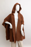 Cozy Plush Solid Color Hooded Poncho Cardigan in Camel