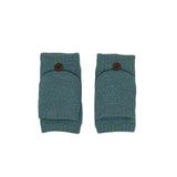 Knitted Fingerless Flip Cover Gloves Fur Lined in Light Blue