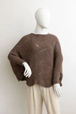 Ribbed Knit Pattern Poncho with Sleeves in Mocha