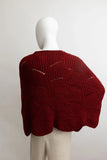 Ribbed Knit Pattern Poncho with Sleeves in Burgundy