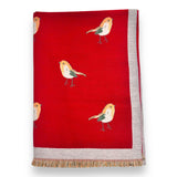 Robin Bird Reversible Scarf Cashmere Mix Red