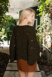 Ribbed Knit Pattern Poncho with Sleeves in Khaki Green