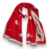 Robin Bird Reversible Scarf Cashmere Mix Red
