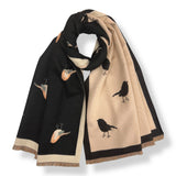 Robin Bird Reversible Scarf Cashmere Mix Black