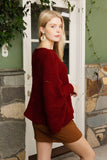 Ribbed Knit Pattern Poncho with Sleeves in Burgundy