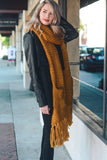 Oversized Two Pocket Tassel Scarf in Orange