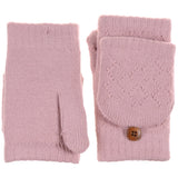 Knit Fingerless Flip Gloves Fur Lined in Pink