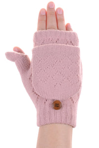 Knit Fingerless Flip Gloves Fur Lined in Pink