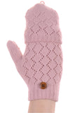 Knit Fingerless Flip Gloves Fur Lined in Pink