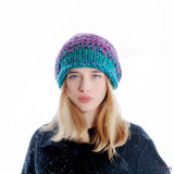 Brooklyn Slouchy Hat in Purple and Turquoise