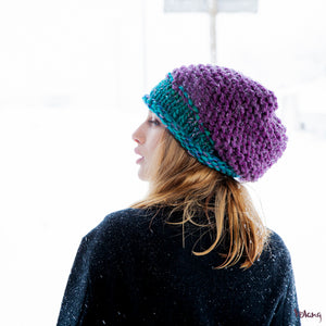 Brooklyn Slouchy Hat in Purple and Turquoise