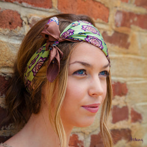 Silk Headband in Green and Brown