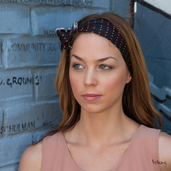 Silk Headband in Black with Polkadots