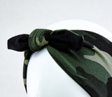 Camouflage Headband, 50s style Retro Headband, Pinup girl headband with bow, Camo Head Wrap