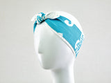 Light Blue Headband with Lace, Beach Headband, 50s Style Pinup Girl Head wrap, 100% Cotton Reversible Headband