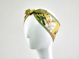 Hawaiian Print Headband, Floral Retro Headband Yellow Green, 1950s Style Pin-up Girl Head wrap, 100% Cotton Reversible Headband