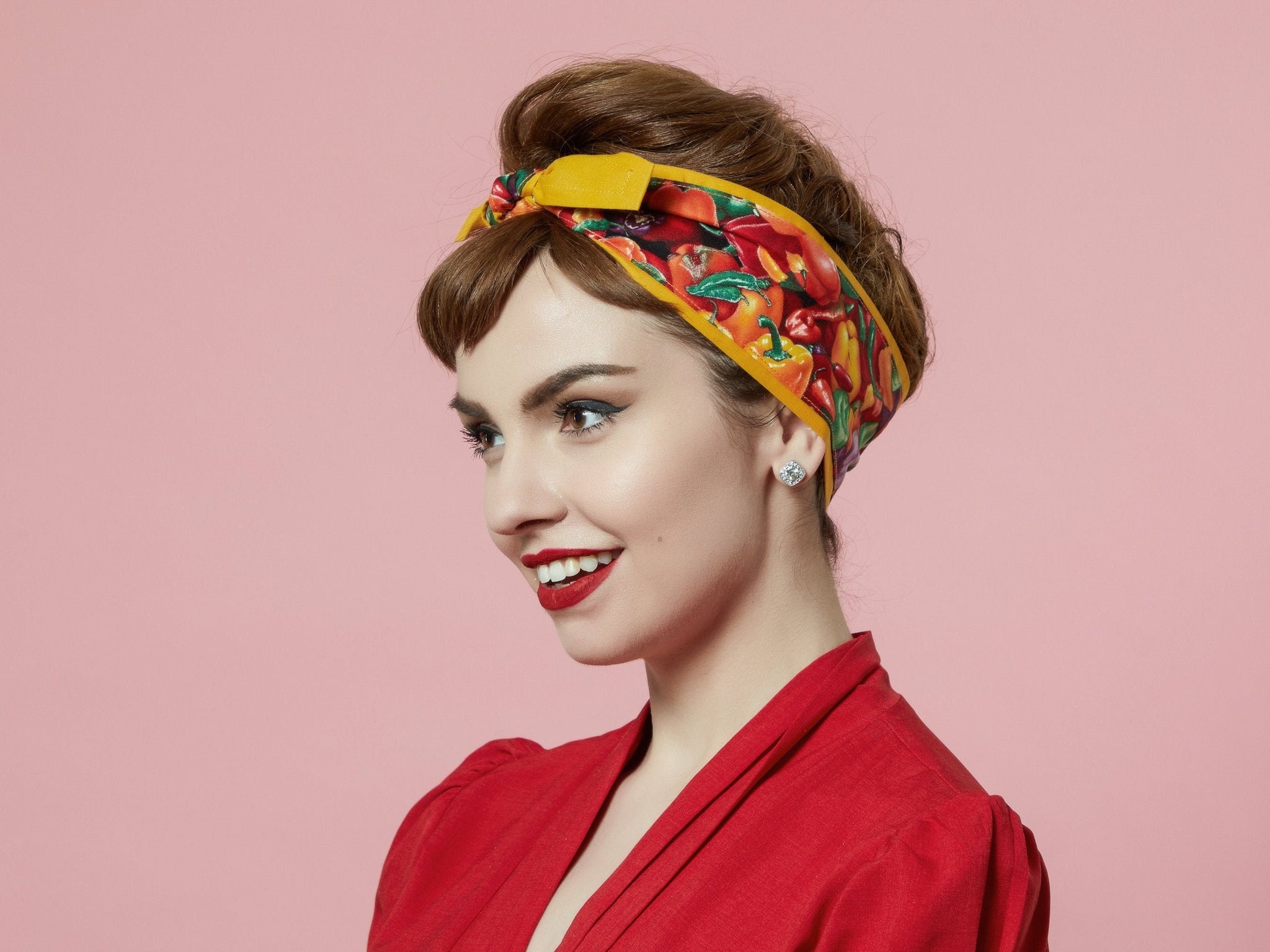 Retro Headband with Fun Print, 1950s Style Hair Scarf with Papricas, P –  LanaBlu Boutique