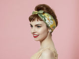 Hawaiian Print Headband, Floral Retro Headband Yellow Green, 1950s Style Pin-up Girl Head wrap, 100% Cotton Reversible Headband