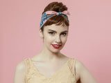 Flower Print Headband, 100% Cotton Reversible Headband, Floral Retro Headband Blue Pink, 1950s Style Pin-up Girl Head wrap,