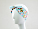 Retro Headband with Birds and flowers, 100% Cotton Reversible Headband, Floral Headband Blue Pink, 1950s Style Pin-up Girl Head wrap