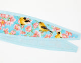 Retro Headband with Birds and flowers, 100% Cotton Reversible Headband, Floral Headband Blue Pink, 1950s Style Pin-up Girl Head wrap
