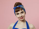 Blue Headband with State Names-travelers gift, Rockabilly Headband, 50s Style Pin-up Girl HeadScarf, Summer Headband 100% Cotton