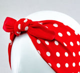 Rockabilly Headband with Bow, Red Polka dots Headband, 50s Style Pinup Girl Headband, Reversible Boho Headband