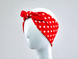 Rockabilly Headband with Bow, Red Polka dots Headband, 50s Style Pinup Girl Headband, Reversible Boho Headband