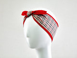 Plaid Headband with Red, Rockabilly Headband Plaid, 50s Style Pinup Girl Head wrap, 100% Cotton Reversible Headband