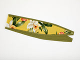 Hawaiian Print Headband, Floral Retro Headband Yellow Green, 1950s Style Pin-up Girl Head wrap, 100% Cotton Reversible Headband