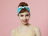 Light Blue Headband with Lace, Beach Headband, 50s Style Pinup Girl Head wrap, 100% Cotton Reversible Headband