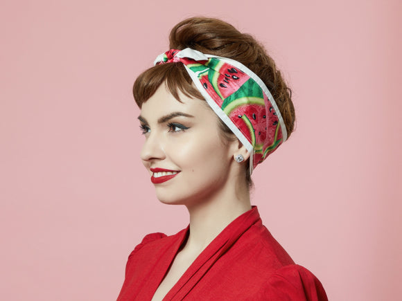 Headband with watermelons, Rockabilly Headband, 50s Style Pinup Girl Head wrap, Summer Headband 100% Cotton