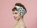 Black and White Polka dots Headband, 50s Pin-up Girl Headband, Rockabilly Headband with Bow, Reversible Headband