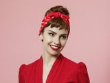 Rockabilly Headband with Bow, Red Polka dots Headband, 50s Style Pinup Girl Headband, Reversible Boho Headband