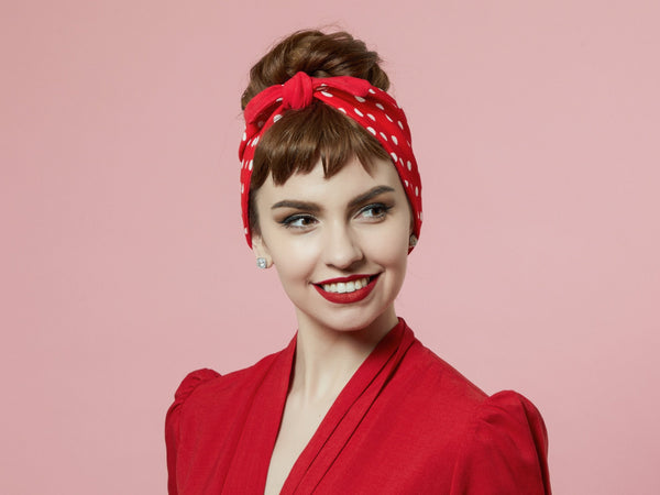 Rockabilly Headband with Bow, Red Polka dots Headband, 50s  display picture 1