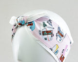 Headband with Cars, Fun fabric Headband, 50s Style Pinup Girl Head scarf, 100% Cotton Reversible Headband, Gift for Her