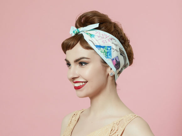 Headband with Cars, Fun fabric Headband, 50s Style Pinup Girl Head scarf, 100% Cotton Reversible Headband, Gift for Her