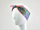 Flower Print Headband, 100% Cotton Reversible Headband, Floral Retro Headband Blue Pink, 1950s Style Pin-up Girl Head wrap,