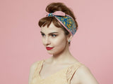 Flower Print Headband, 100% Cotton Reversible Headband, Floral Retro Headband Blue Pink, 1950s Style Pin-up Girl Head wrap,