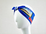 Blue Headband with State Names-travelers gift, Rockabilly Headband, 50s Style Pin-up Girl HeadScarf, Summer Headband 100% Cotton