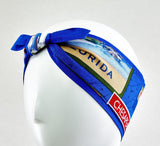 Blue Headband with State Names-travelers gift, Rockabilly Headband, 50s Style Pin-up Girl HeadScarf, Summer Headband 100% Cotton